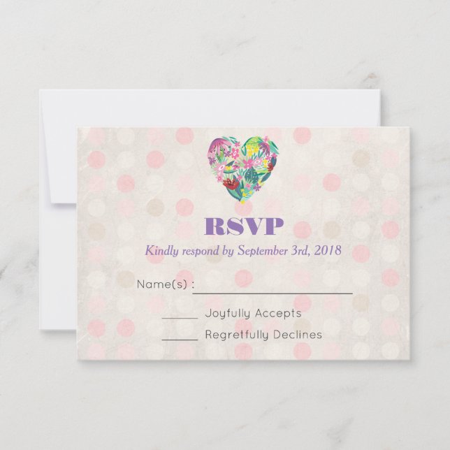 Summer Floral Heart in Pink und Green Wedding RSVP (Vorderseite)