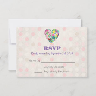 Summer Floral Heart in Pink und Green Wedding RSVP