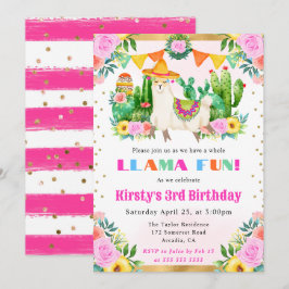 Summer Floral Llama Kindergeburtstag Einladung