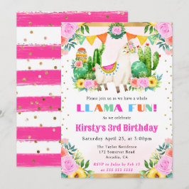 Summer Floral Llama Kindergeburtstag Einladung