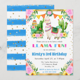 Summer Floral Llama Kindergeburtstag Einladung