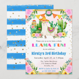 Summer Floral Llama Kindergeburtstag Einladung
