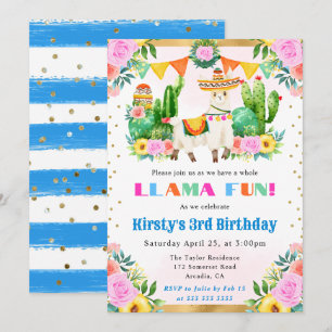 Summer Floral Llama Kindergeburtstag Einladung