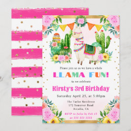 Summer Floral Llama Kindergeburtstag Einladung