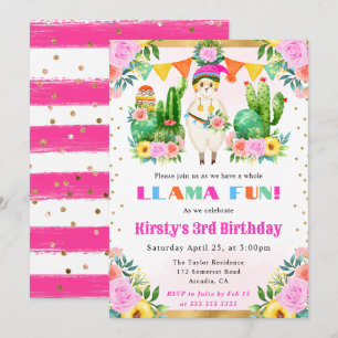 Summer Floral Llama Kindergeburtstag Einladung