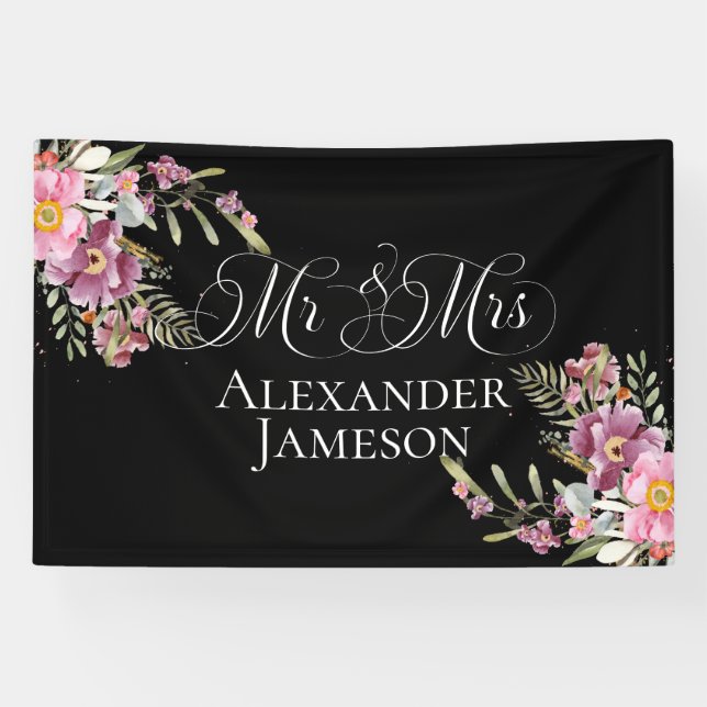 Summer Floral Mr. & Mrs. Wedding Banner (Horizontal)