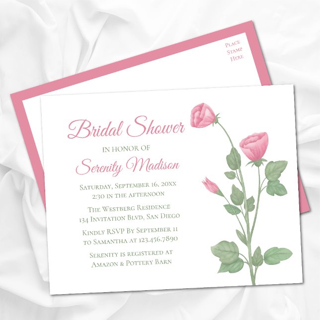 Summer Floral Pink Blume Garden Brautparty Einladungspostkarte (Von Creator hochgeladen)