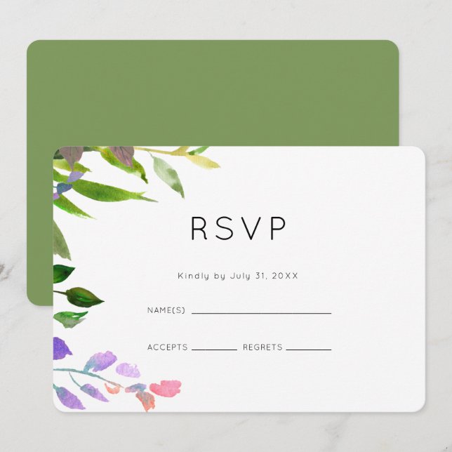 Summer Floral Watercolor Wedding RSVP Einladung (Vorne/Hinten)
