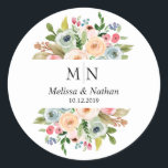 Summer Floral Wreath Wedding Monogram Stickers<br><div class="desc">Summer Floral Wreath Wedding Monogram Stickers</div>