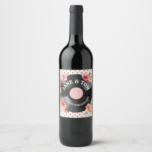 Summer Florals Recrords Wedding Bottle Music Weinetikett (Vorderseite)