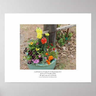 Summer Flowers in Turquoise Pot Poster