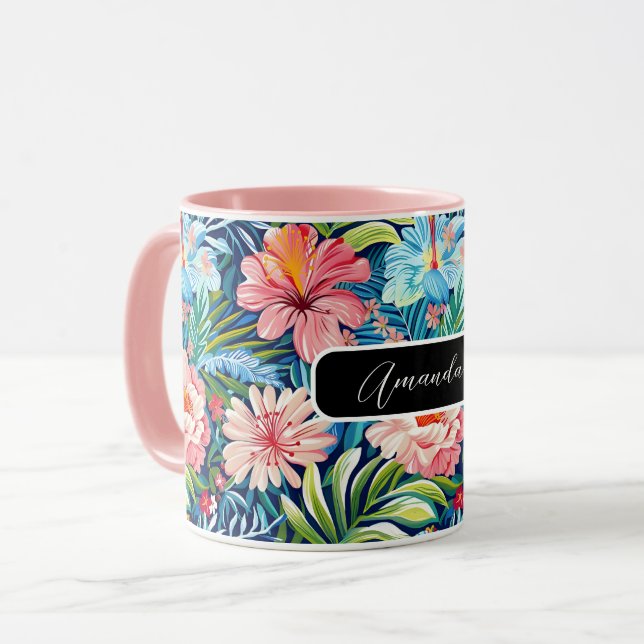 Summer Flowers Tropical Pretty Floral Pattern Tasse (Vorderseite Links)