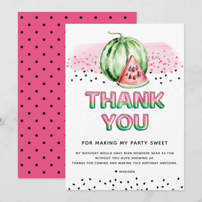 Summer Foil Balloon Letters Melon Birthday Dankeskarte (Vorne/Hinten)