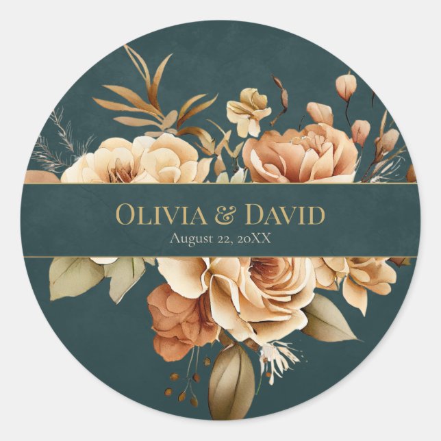 Summer Forest Witch Teal Round Wedding Sticker (Devant)