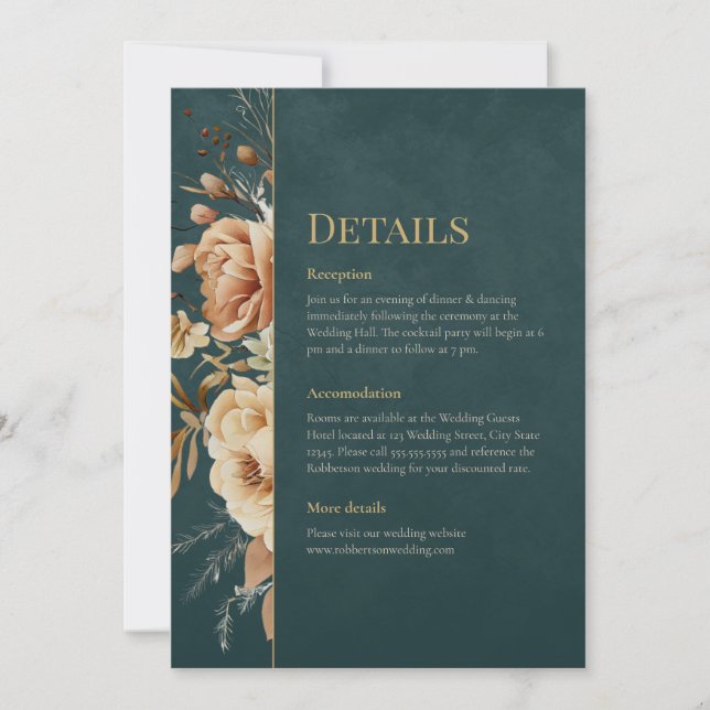 Summer Forest Witch Teal Wedding Details Card Einladung (Vorderseite)