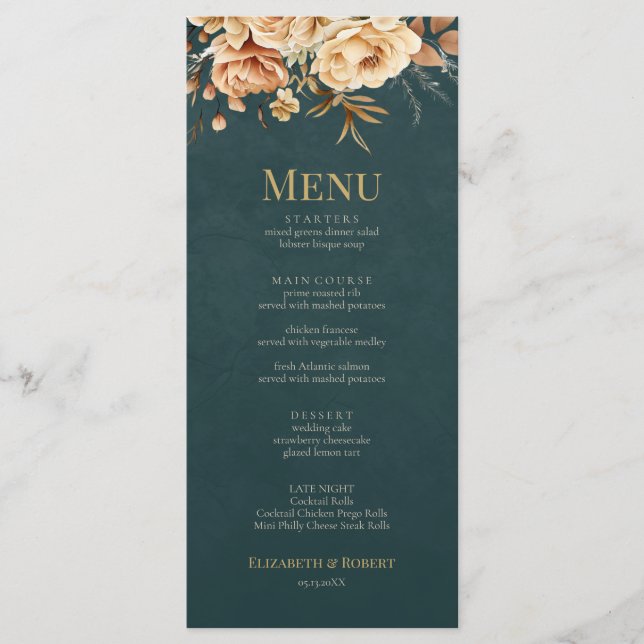 Summer Forest Witch Teal Wedding Menu (Devant)