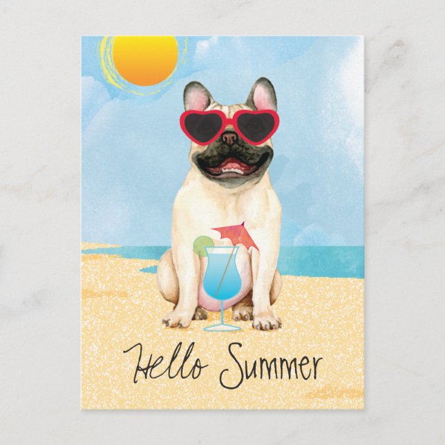 Summer French Bulldog Postkarte (Vorderseite)