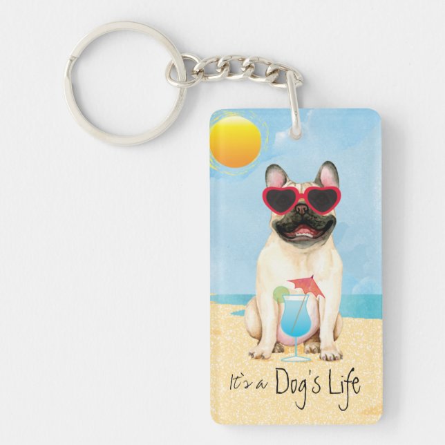 Summer French Bulldog Schlüsselanhänger (Vorderseite)