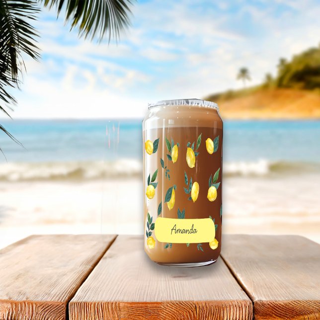 Summer Fresh Watercolor Lemons Individuelle Name Dosenglas (Von Creator hochgeladen)