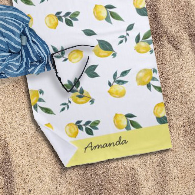 Summer Fresh Watercolor Lemons Individuelle Name Strandtuch (Von Creator hochgeladen)