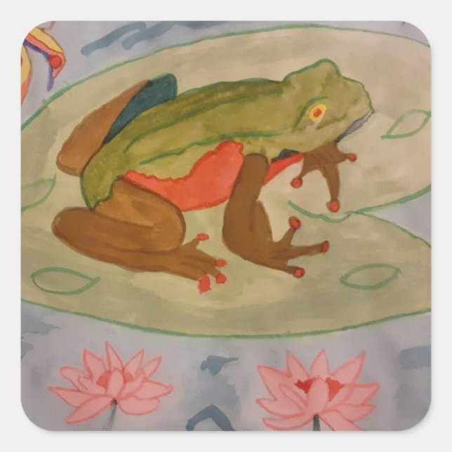 Summer Frosch Pond Quadratischer Aufkleber (Vorderseite)