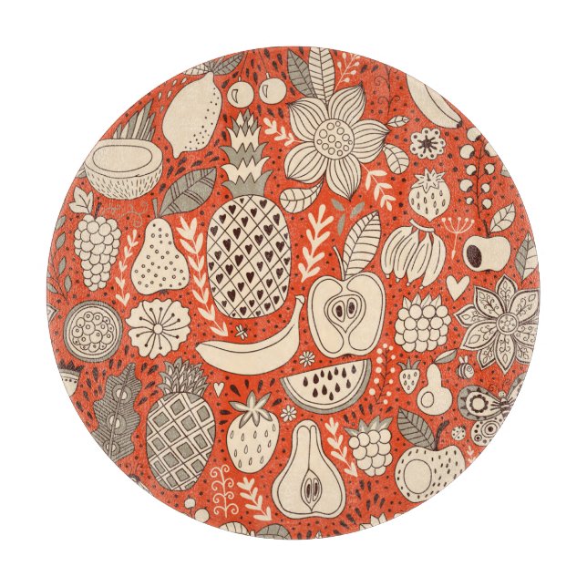 Summer Fruit Doodle Vintag Schneidebrett (Vorderseite)