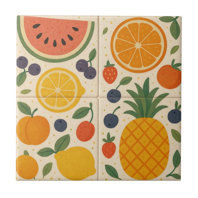 Summer Fruit Harmony - Keramik Wasserfarbe Tile Fliese (Vorderseite)