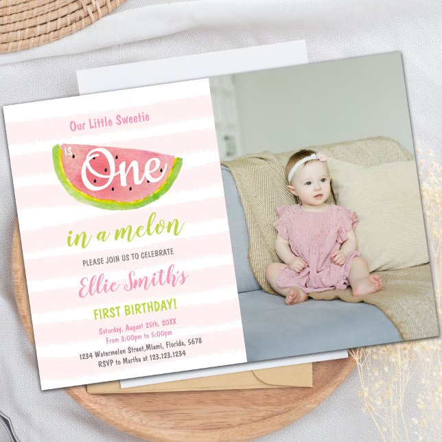Summer Fruit Party Thema für Mädchen Einladung (Photo Pink Watermelon Birthday Invitations)
