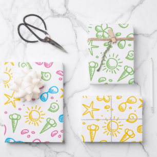 Summer Fun2 Wrapping Paper Flat Sheet Set 3 Geschenkpapier Set