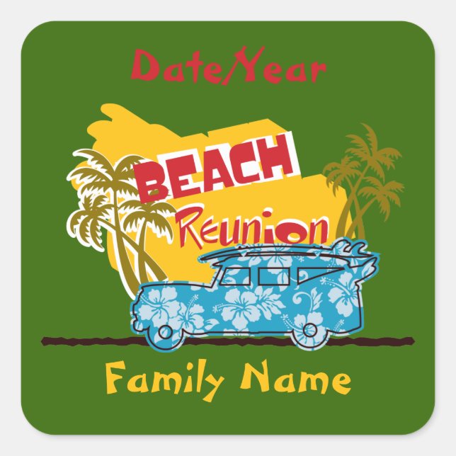 Summer Fun Beach Family Wiedersehen Personalisiert Quadratischer Aufkleber (Vorderseite)