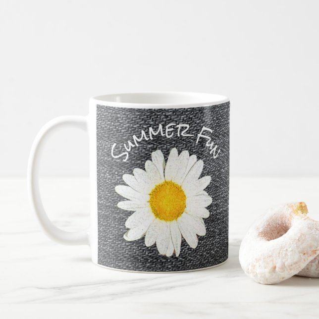 Summer Fun Daisy Blume auf Grau Personalisiert Kaffeetasse (Mit Donut)