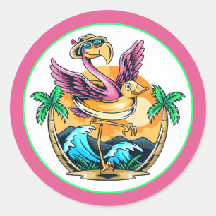Summer Fun Flamingo Runder Aufkleber
