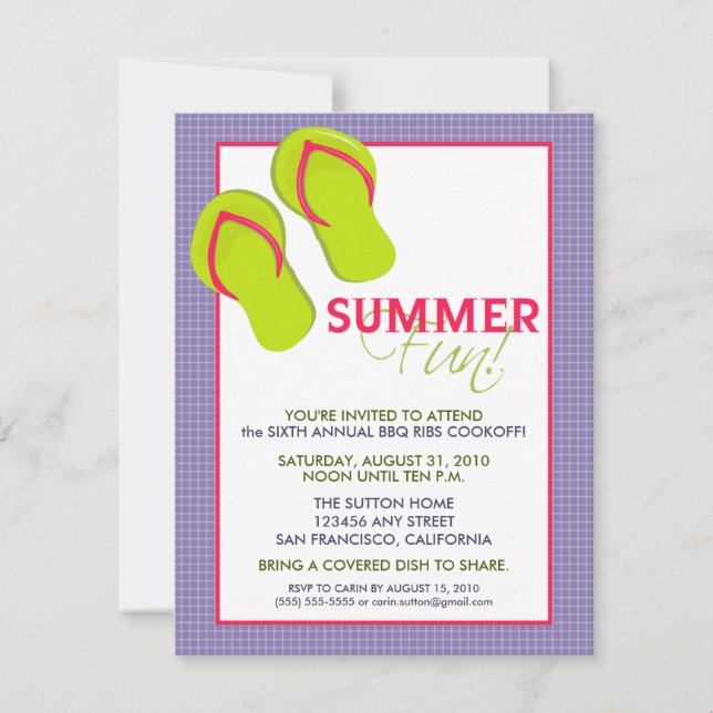 Summer Fun Picnic/GRILLEN Invitation (lila) Einladung (Vorderseite)