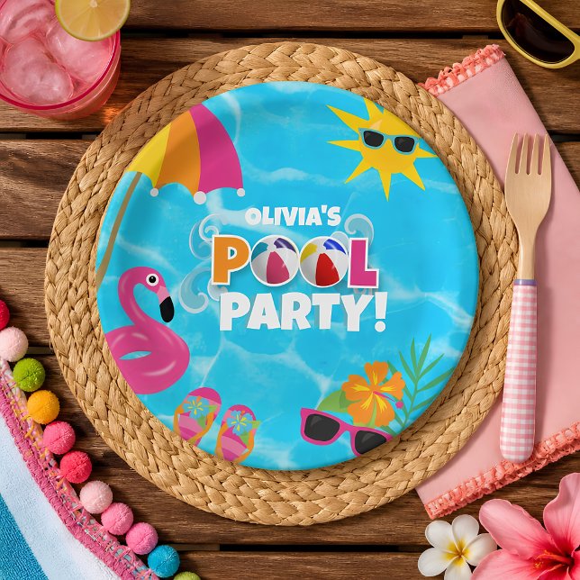 Summer Fun Pool Party Individuelle Name Pappteller (Von Creator hochgeladen)