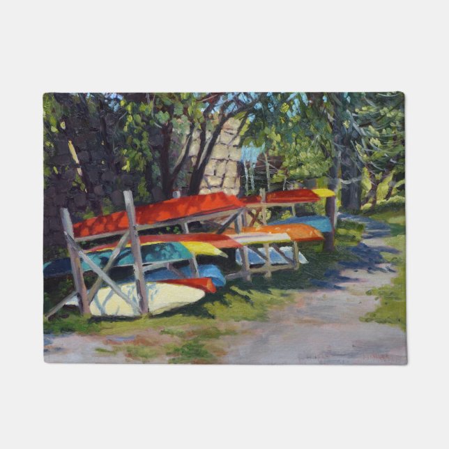 Summer Fun Red Yellow Blue Kayaks Rockport Maine Fußmatte (Vorderseite)