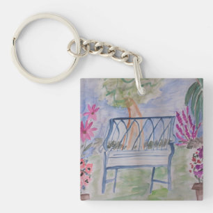 Summer Garden Bench Acrylic Schlüsselanhänger