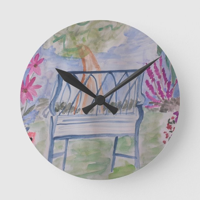 Summer Garden Bench  Runde Wanduhr (Vorderseite)