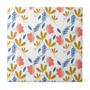 Summer Garden Blue Yellow Coral Florals Fliese