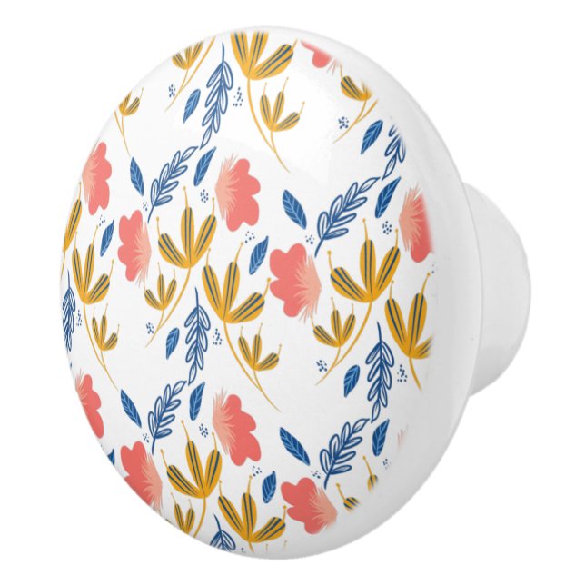 Summer Garden Blue Yellow Coral Florals Keramikknauf (Rechts)