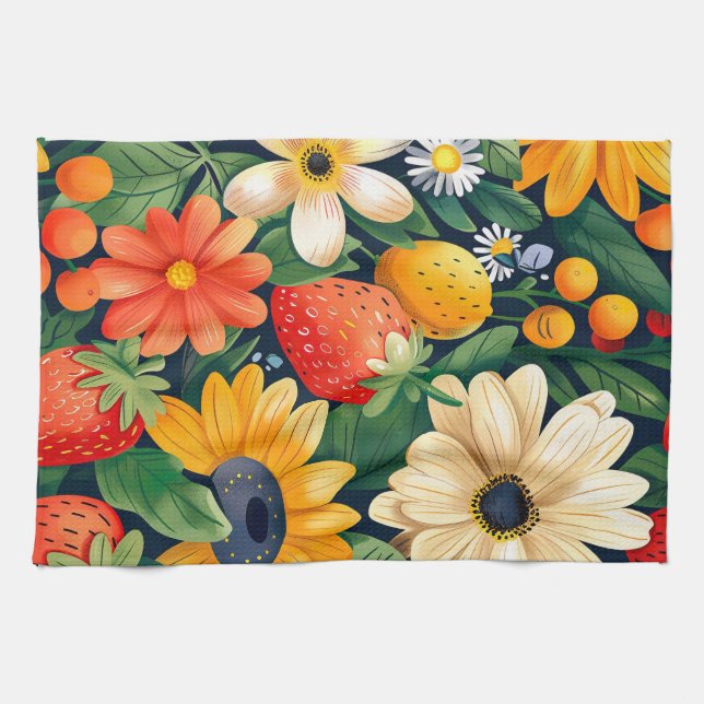 Summer Garden Blume Erdbeeren Muster Geschirrtuch (Horizontal)