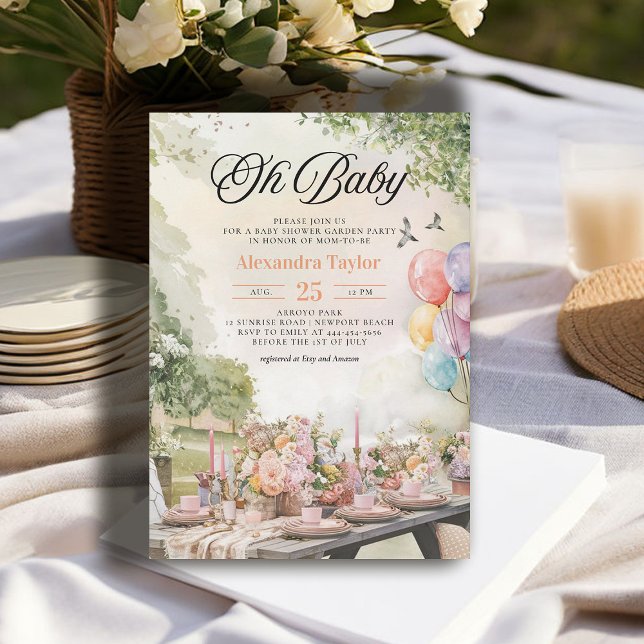 Summer Garden Elegante Rustikale Neutrale Babydusc Einladung (garden party baby shower invitation summer watercolor painted neutral modern elegant rustic)