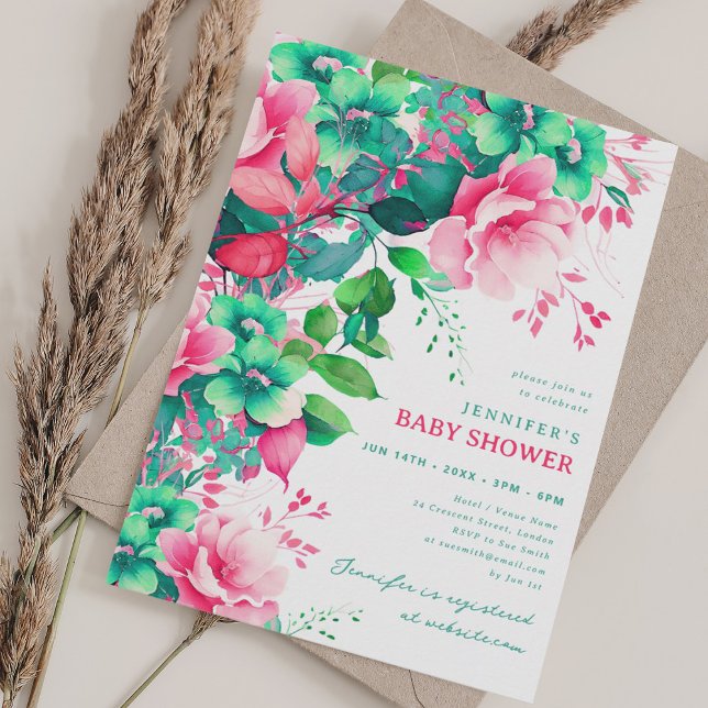Summer Garden Floral Baby Dusche Party Einladung (Spring Summer Garden Floral Baby Shower Party Invitation)