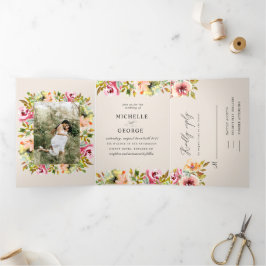 Summer Garden Floral Tri-Fold Hochzeit Einladung