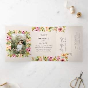 Summer Garden Floral Tri-Fold Hochzeit Einladung
