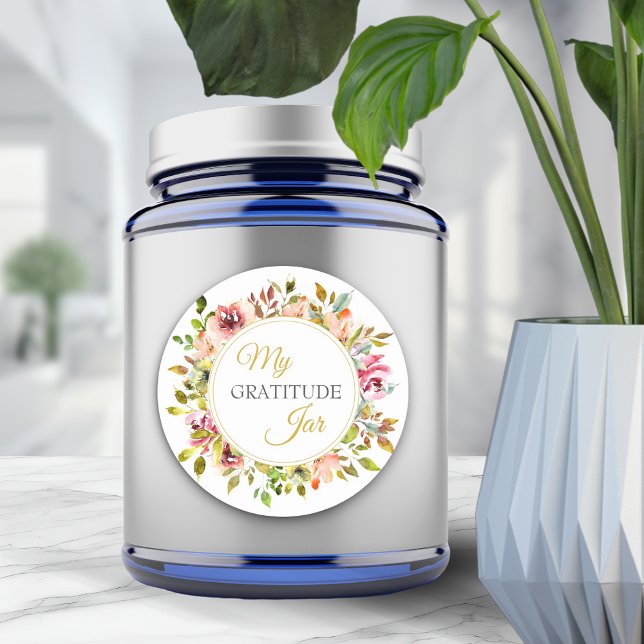 Summer Garden Floral Vielen Dank an Jar Runder Aufkleber (Summer Garden Floral Thank You Gratitude Jar Classic Round Sticker)