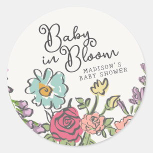 Summer Garden Party Bright Floral Baby Dusche Runder Aufkleber