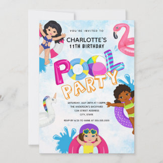 Summer Girls 11. Geburtstag Pool Party Einladung