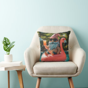 Summer Gnome in Sonnenbrille auf Flamingo Float Kissen