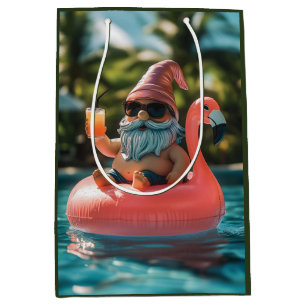 Summer Gnome in Sonnenbrille auf Flamingo Float Mittlere Geschenktüte