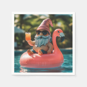 Summer Gnome in Sonnenbrille auf Flamingo Float Serviette